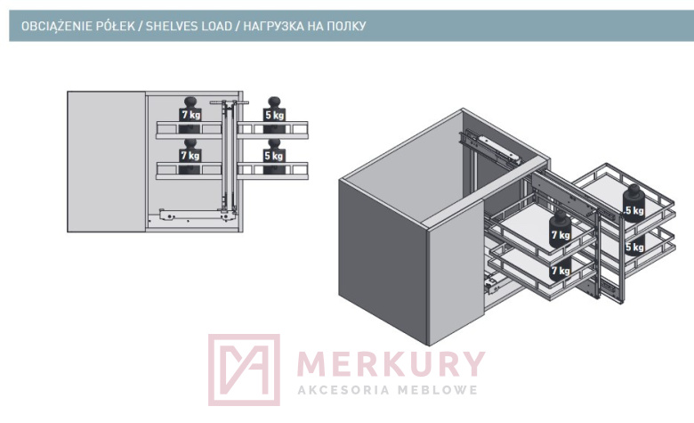 Kosz narożny Cargo Magic Corner 800 mm - Akcesoria meblowe Merkury